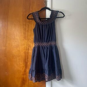 Navy mini dress with embroidery detail